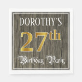 27th Birthday Party — フェイク金ゴールド&ウッドフェイク・ルックス スタンダードランチョンナプキン (正面)