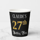 27th Birthday Party — Fancy Script, Faux Gold Look 紙コップ (正面)