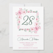 28エレガント歳の誕生日招待状フローラピンク 招待状 (正面)