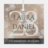 28エレガントthリネン結婚ズ記念お祝い ガラスオーナメント (正面)