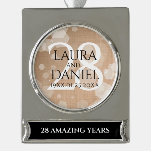 28エレガントthリネン結婚ズ記念お祝い シルバープレートバナーオーナメント (正面)