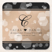 28エレガントthリネン結婚ズ記念お祝い スクエアペーパーコースター (正面)