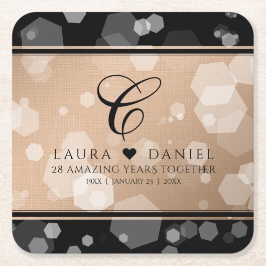 28エレガントthリネン結婚ズ記念お祝い スクエアペーパーコースター (正面)