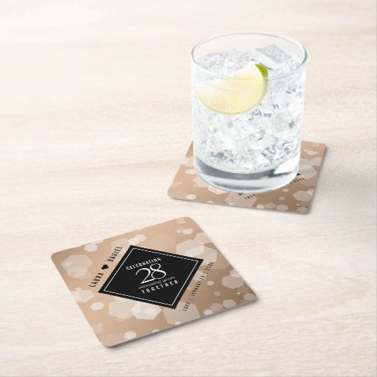 28エレガントthリネン結婚ズ記念お祝い スクエアペーパーコースター (インサイチュ)