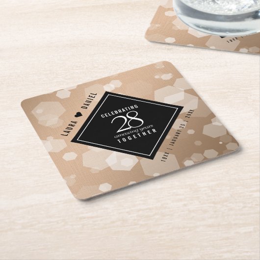 28エレガントthリネン結婚ズ記念お祝い スクエアペーパーコースター (アングル)
