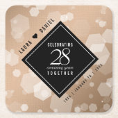 28エレガントthリネン結婚ズ記念お祝い スクエアペーパーコースター (正面)