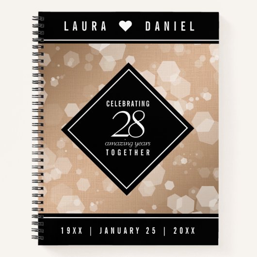 28エレガントthリネン結婚ズ記念お祝い ノートブック (正面)