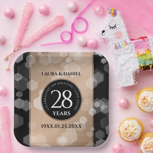 28エレガントthリネン結婚ズ記念お祝い ペーパープレート (パーティー)