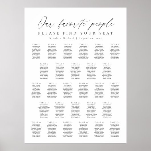 28テーブル私たちお気に入りのの人の座席表 ポスター (正面)
