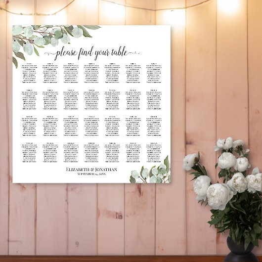 28テーブル結婚シーティンググラフユーカリ緑 ポスター