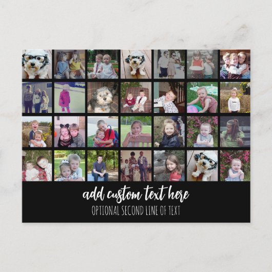 28フォトコラージグリッド – 2文字ボックス – 白黒 ポストカード (正面)
