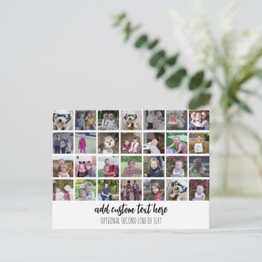 28フォトコラージグリッド – 2文字ボックス – 白黒 ポストカード (スタンド正面)