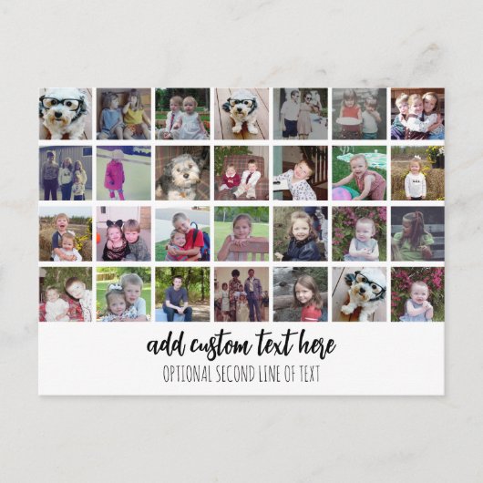 28フォトコラージグリッド – 2文字ボックス – 白黒 ポストカード (正面)