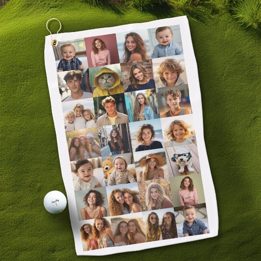 28フォトコラージュ – カスタム文字 – 白黒 ゴルフタオル