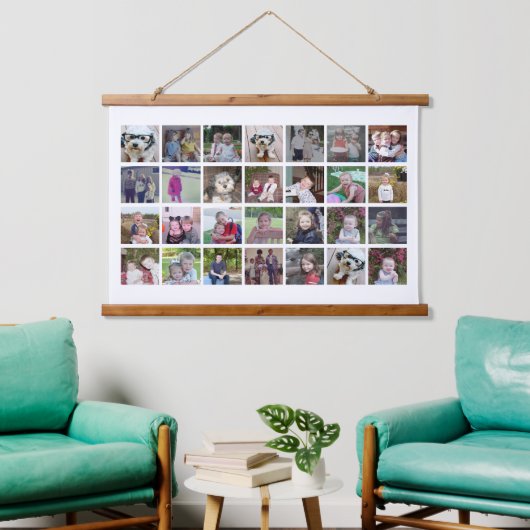 28フォトコラージュ(白) - 4行7列 吊り下げ型タペストリー (リビング)