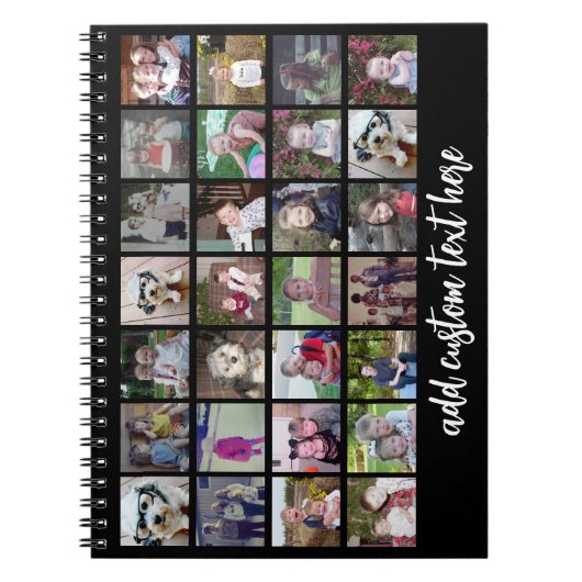 28フォトコラージンググリッド – 1文字ボックス – 白黒 ノートブック (正面)