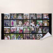 28フォトコラージンググリッド – 1文字ボックス – 白黒 ビーチタオル (正面)