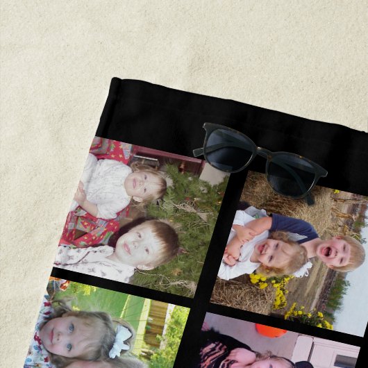 28フォトコラージンググリッド – 1文字ボックス – 白黒 ビーチタオル (インサイチュ)