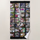 28フォトコラージンググリッド – 1文字ボックス – 白黒 ビーチタオル (正面)