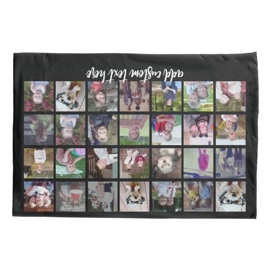 28フォトコラージンググリッド – 1文字ボックス – 白黒 枕カバー (裏面)