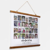 28写真コラージュ – ファミリ文字下部 – 白 吊り下げ型タペストリー (傾斜あり)
