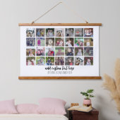 28写真コラージュ – ファミリ文字下部 – 白 吊り下げ型タペストリー (寝室)