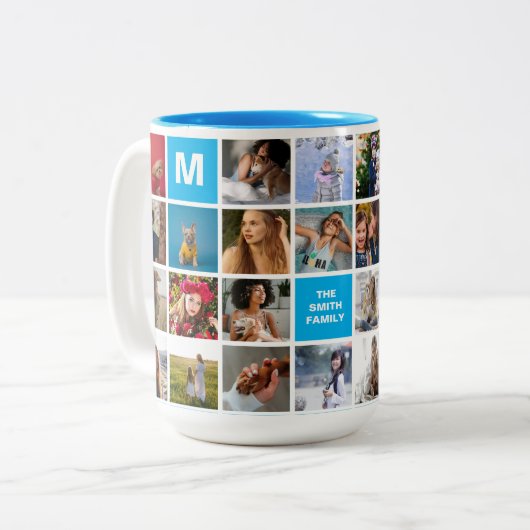 28家族の写真コラージュマモノグラムのグ ツートーンマグカップ (正面左)