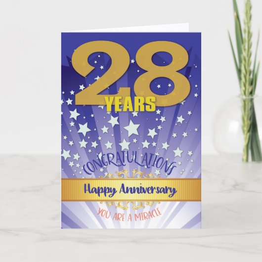 28年間の回復記念日 太字の数字 カード (正面)