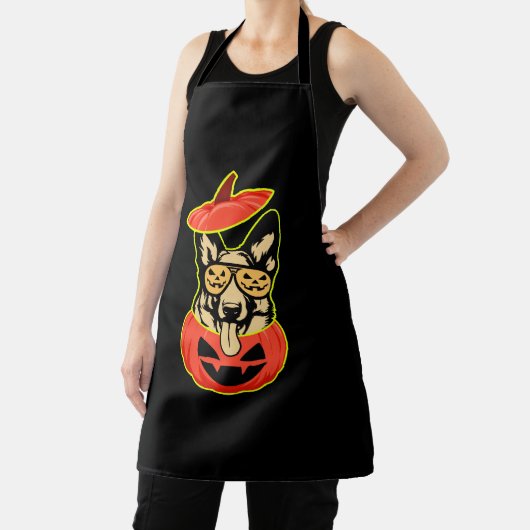 28怖いカボチャシャツのドイツの羊飼いおもしろいCu エプロン (インサイチュ)
