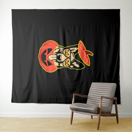 28怖いカボチャシャツのドイツの羊飼いおもしろいCu タペストリー (インサイチュ(横))