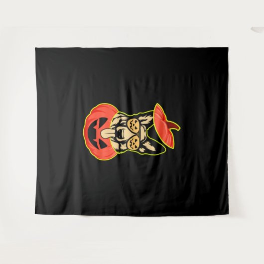 28怖いカボチャシャツのドイツの羊飼いおもしろいCu タペストリー (正面(横))