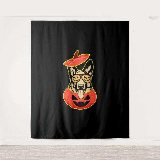 28怖いカボチャシャツのドイツの羊飼いおもしろいCu タペストリー (正面)