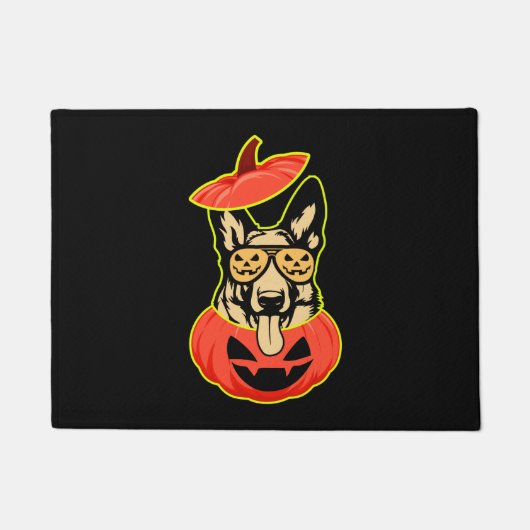 28怖いカボチャシャツのドイツの羊飼いおもしろいCu ドアマット (正面)