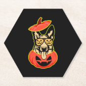 28怖いカボチャシャツのドイツの羊飼いおもしろいCu ペーパーコースター (正面)