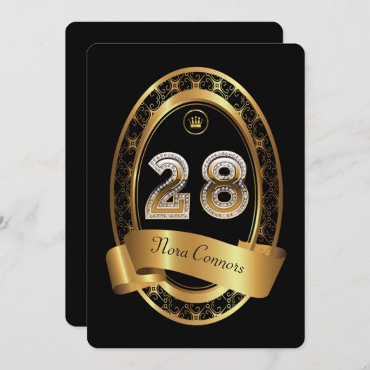 28日,誕生日パーティーの女性の男性,色エレガント色 招待状 (正面/裏面)