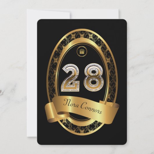 28日，誕生日パーティーの女性の男性，色エレガント色 招待状 (正面)