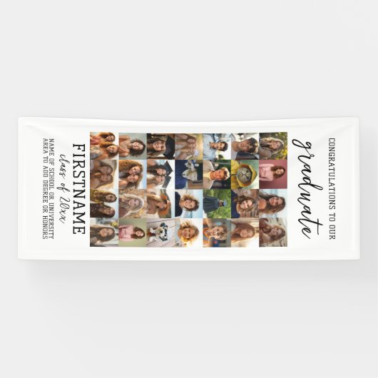 28枚の写真コラージュ 卒業式 モダン ミニマル ホワイト 横断幕 (横)