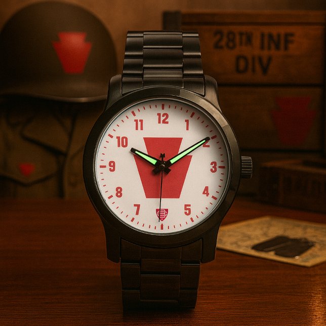 28歩兵師団 "ブラッディ・バケット" ブラック 腕時計 (28th Infantry Division Bloody Bucket Tribute Black Stainless Steel Watch)