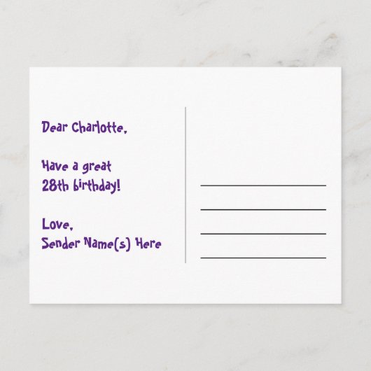 28歳の誕生日おめでとう：楽しいスターパターン、虹28、名前 ポストカード (裏面)