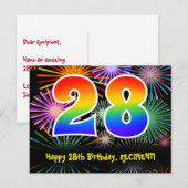 28歳の誕生日おめでとう -楽しい花火模様＋虹28 ポストカード (正面/裏面)