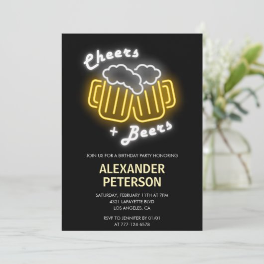 28歳の誕生日の招待応援とビーズメンネオン 招待状 (スタンド正面)