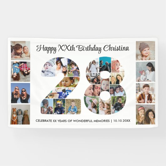28歳の誕生日パーティーナンバー28フォトコラージュ 横断幕 (横)