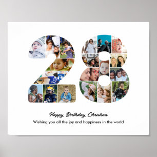 28歳の誕生日パーティー 数字の28 フォトコラージュ ポスター