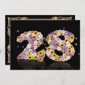 28歳の誕生日パーティー、花が咲く文字 招待状 (正面/裏面)