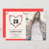 28歳の誕生日招待状のフローラハート 招待状 (正面/裏面)