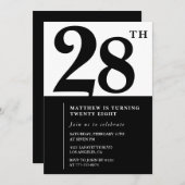 28歳の誕生日招待状白黒エレガント 招待状 (正面/裏面)