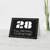 28歳の誕生日:アールデコ調の見た目 "28" と名前 カード (正面)