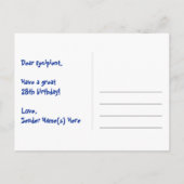 28歳の誕生日:ピンクのストライプとハート、虹色の28 ポストカード (裏面)