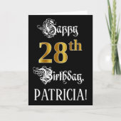28番目の誕生日:ファンシースクリプト、フェイク金ゴールド・ルック、名前 カード (正面)