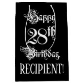 28番目の誕生日: ファンシー、スクリプエレガントト+名前をカスタムする ミディアムペーパーバッグ (正面)